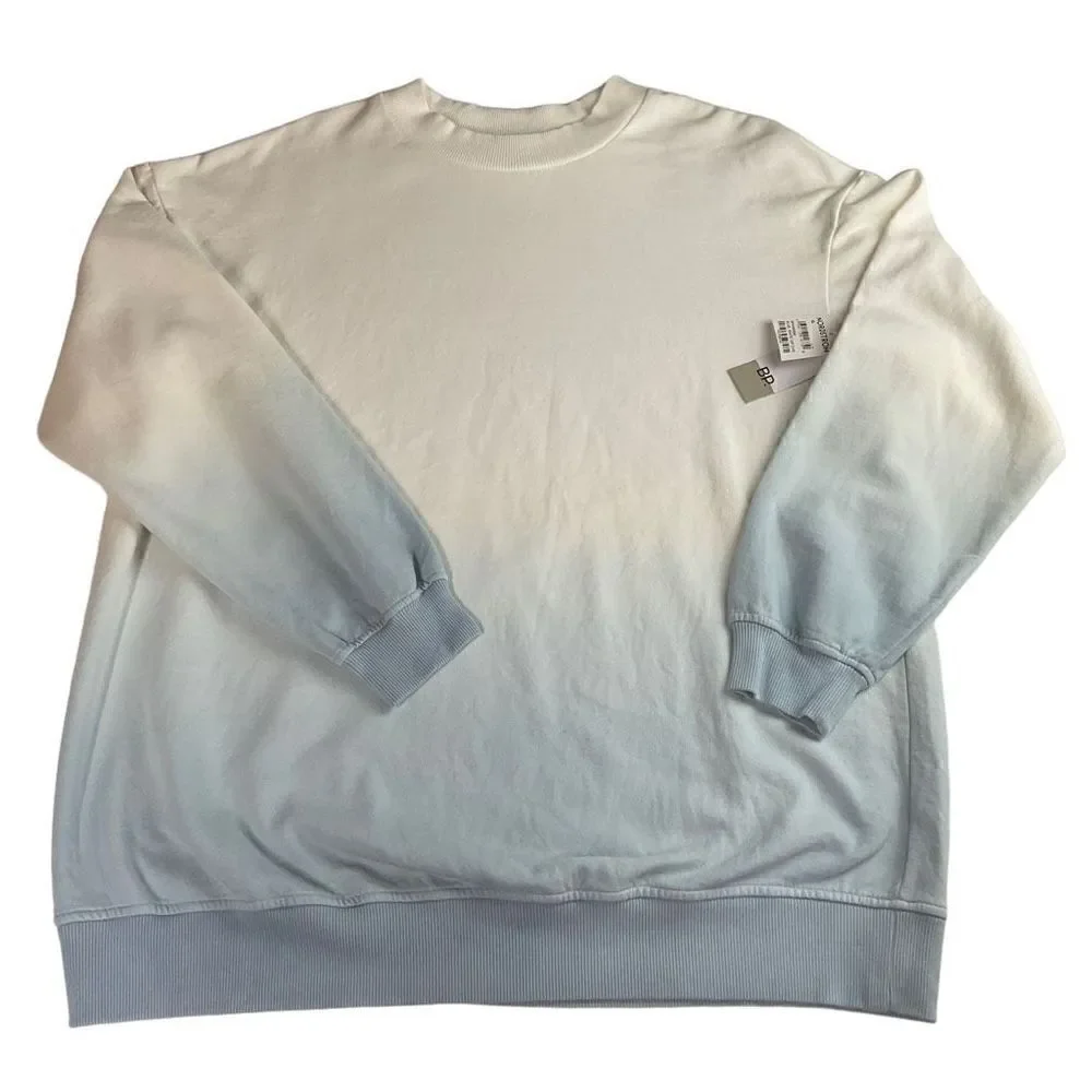 BP Sweatshirt Dip Dye Crew Neck Blue White Ribbed Cuffs Hem Long Sleeve Women XL